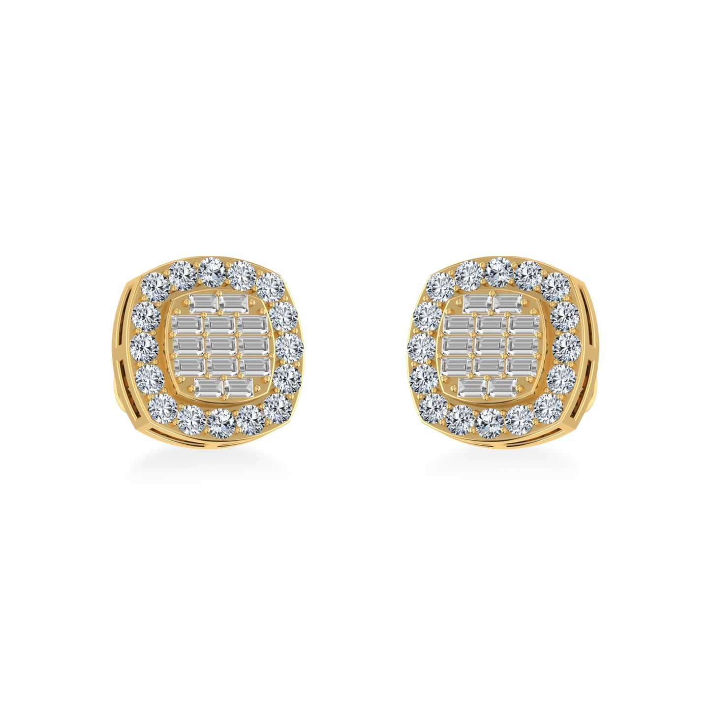 10K Yellow Gold Round Baguette Diamond Stud Earrings 5/8 Ctw