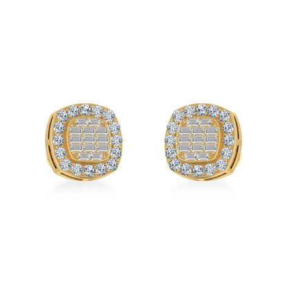 10K Yellow Gold Round Baguette Diamond Stud Earrings 5/8 Ctw