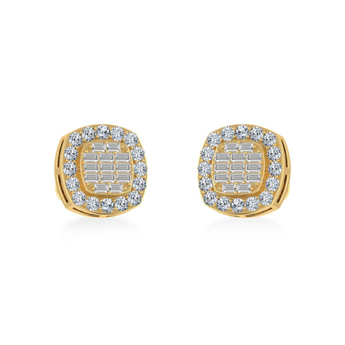 10K Yellow Gold Round Baguette Diamond Stud Earrings 5/8 Ctw