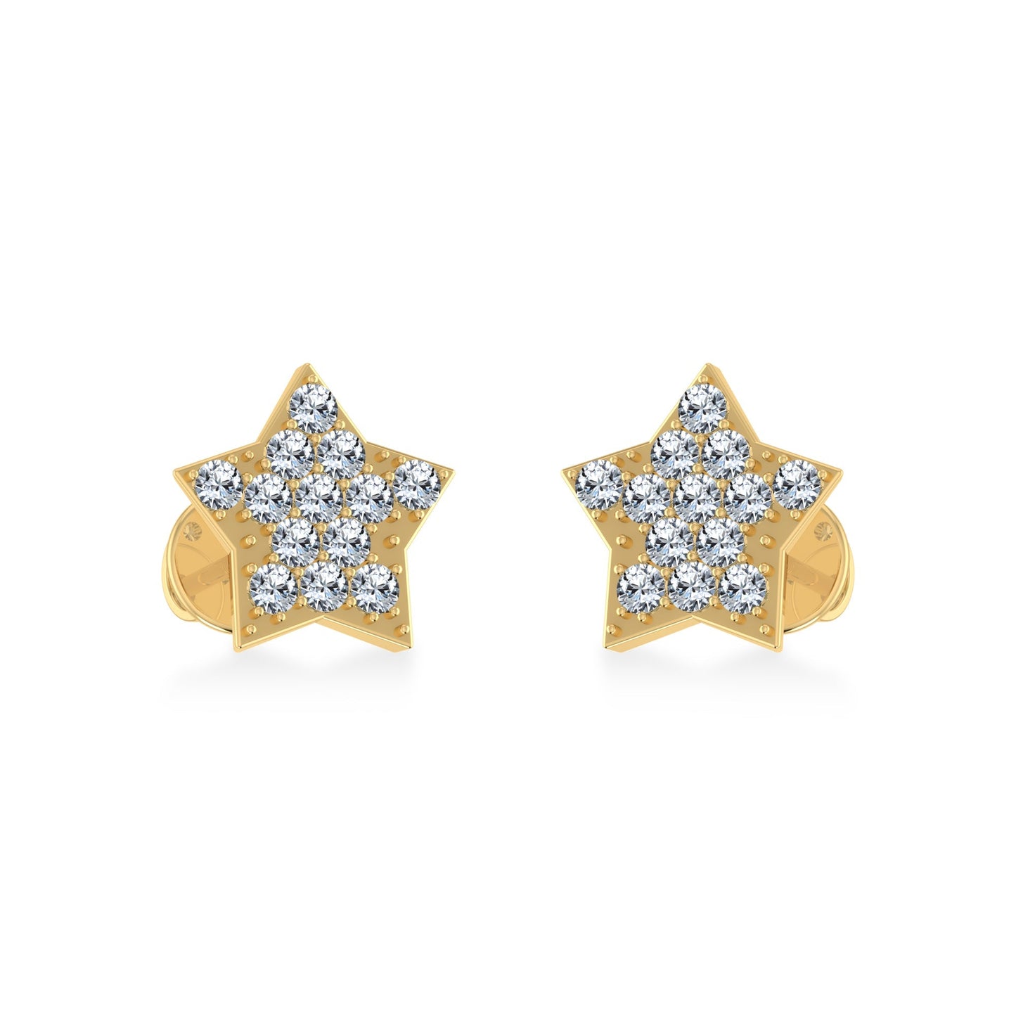 10K Yellow Gold Round Diamond Star Stud Earring 1/8 Ctw