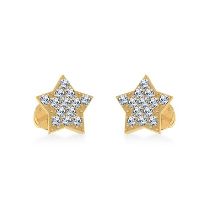 10K Yellow Gold Round Diamond Star Stud Earring 1/8 Ctw