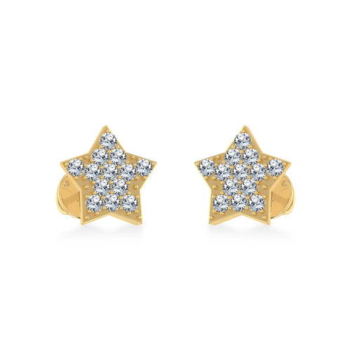 10K Yellow Gold Round Diamond Star Stud Earring 1/8 Ctw