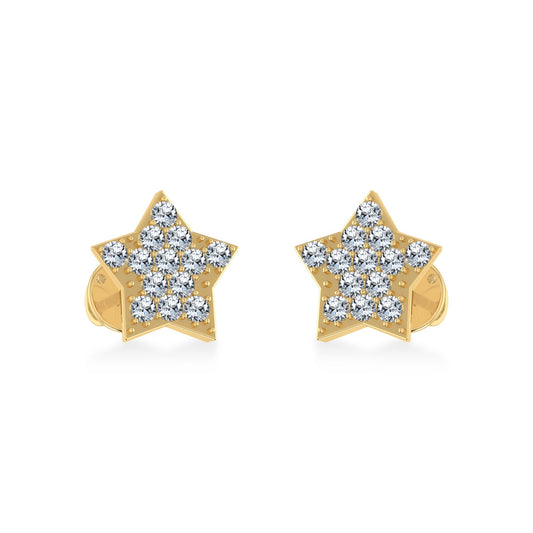 10K Yellow Gold Round Diamond Star Stud Earring 1/8 Ctw