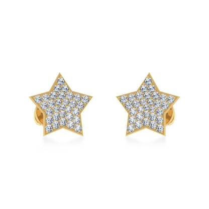 10K Yellow Gold Round Diamond Star Stud Earrings 1/4 Ctw