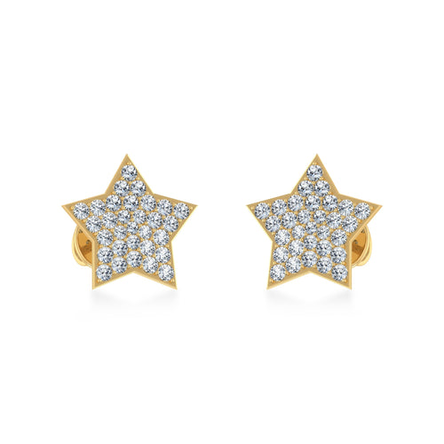 10K Yellow Gold Round Diamond Star Stud Earrings 1/4 Ctw