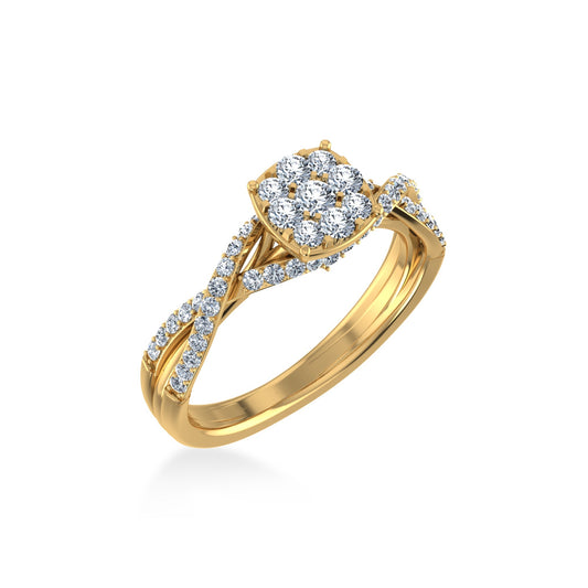 14K Yellow Gold Round Diamond Womens Designer Ring 3/4 Ctw