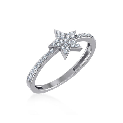 14K White Gold Round Diamond Womens Star Shape Size 7 Designer Ring 1/4 Ctw