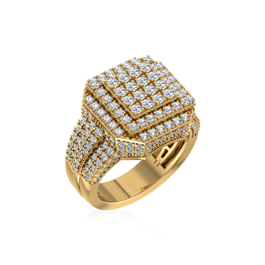 10K Yellow Gold Round Diamond Square Shape Designer Size 10 Mens Ring 3-3/8 Ctw