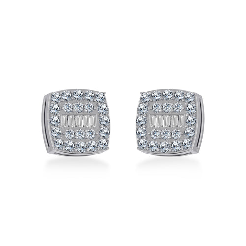 14K White Gold Round Baguette Diamond Square Shape Cluster Stud EarRing 1/2 Ctw