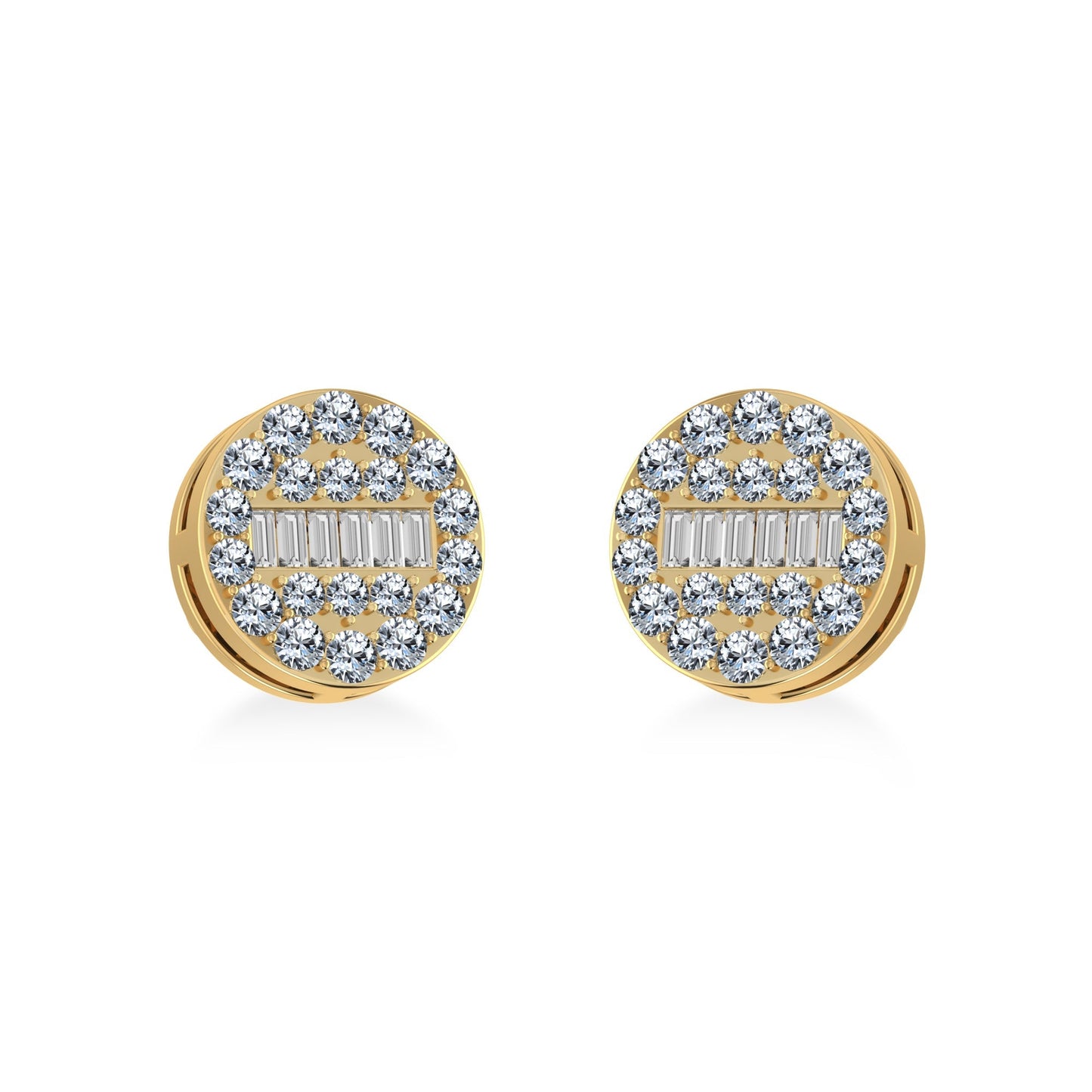 14K Yellow Gold Round Baguette Diamond Stud Earrings 3/8 Ctw