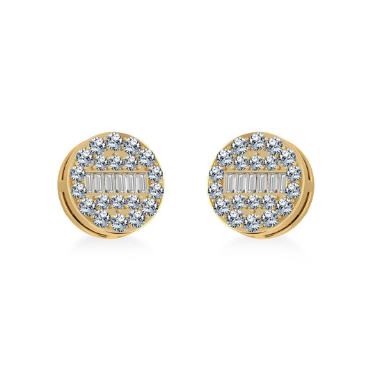 14K Yellow Gold Round Baguette Diamond Stud Earrings 3/8 Ctw