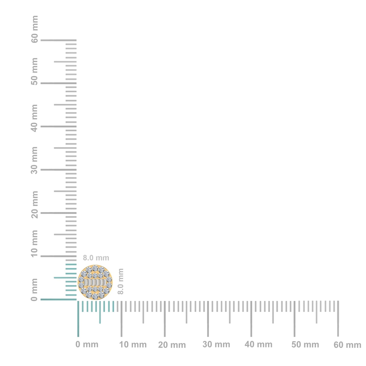 14K Yellow Gold Round Baguette Diamond Stud Earrings 3/8 Ctw