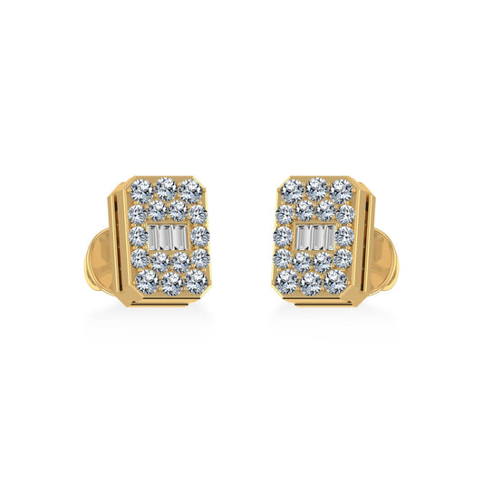 14K Yellow Gold Baguette Diamond Emerald Shape Stud Earrings 1/5 Ctw