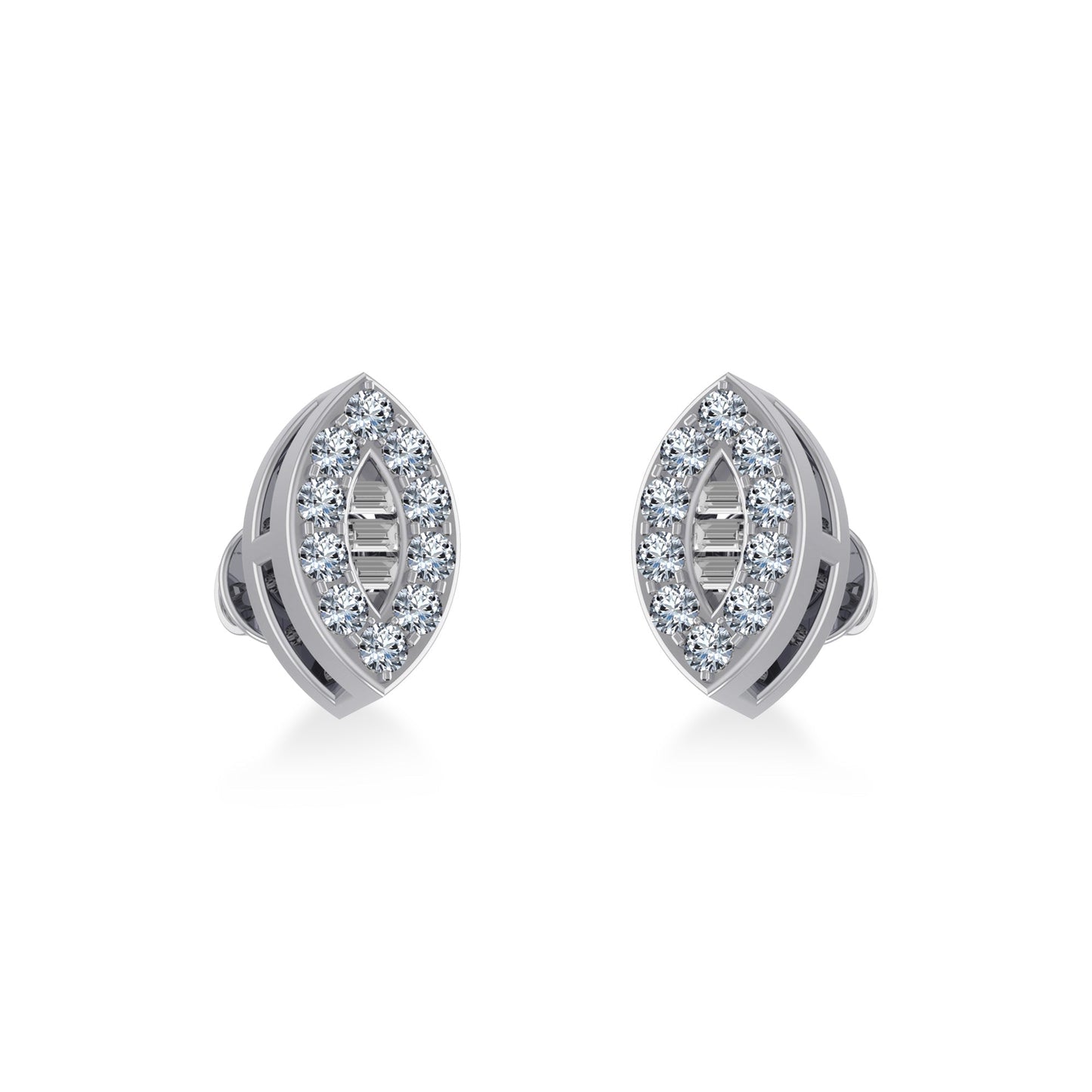 14K White Gold Baguette Diamond Marquise Shape Stud Earrings 1/8 Ctw