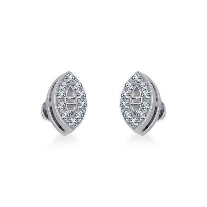 14K White Gold Baguette Diamond Marquise Shape Stud Earrings 1/8 Ctw