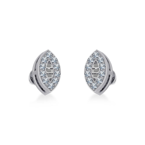 14K White Gold Baguette Diamond Marquise Shape Stud Earrings 1/8 Ctw