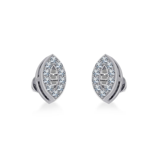 14K White Gold Baguette Diamond Marquise Shape Stud Earrings 1/8 Ctw