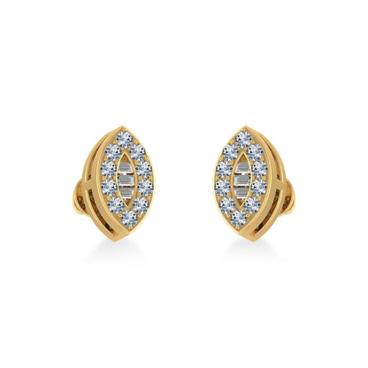 14K Yellow Gold Baguette Diamond Marquise Shape Cluster Stud EarRing 1/8 Ctw