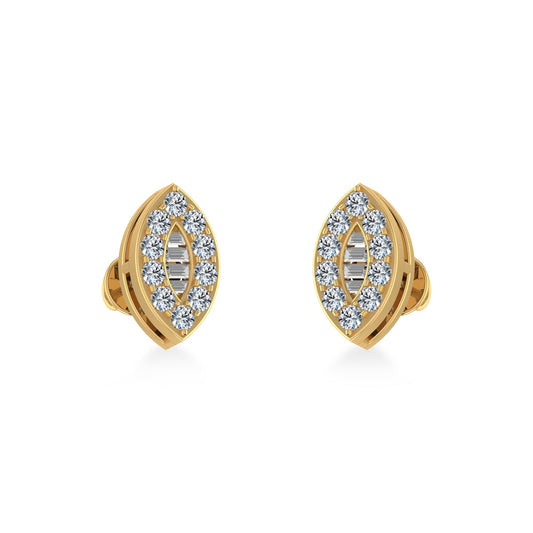 14K Yellow Gold Baguette Diamond Marquise Shape Stud Earring 1/4 Ctw