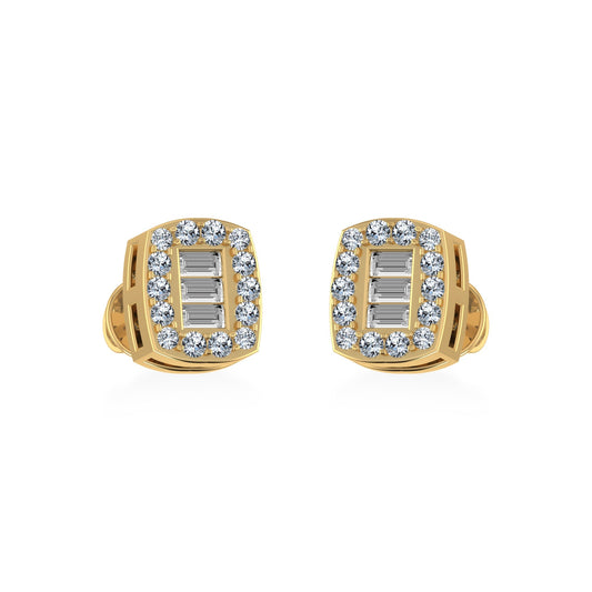 14K Yellow Gold Round Baguette Diamond Stud Earrings 1/5 Ctw