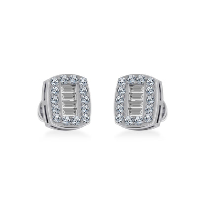 14K White Gold Round Baguette Diamond Stud Earring 3/8 Ctw