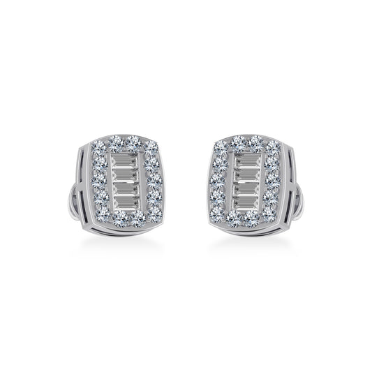 14K White Gold Round Baguette Diamond Stud Earring 3/8 Ctw