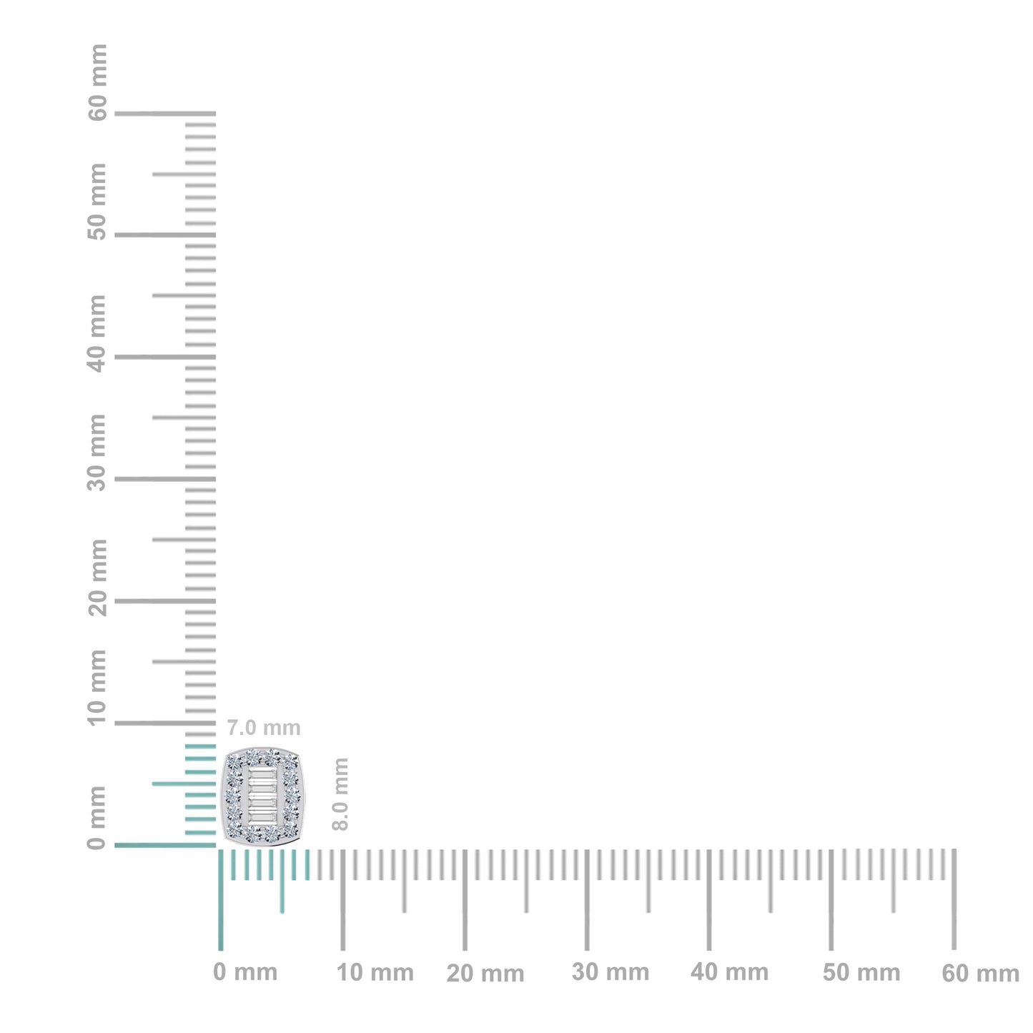 14K White Gold Round Baguette Diamond Stud Earring 3/8 Ctw
