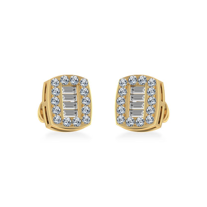 14K Yellow Gold Round Baguette Diamond Stud Earring 3/8 Ctw