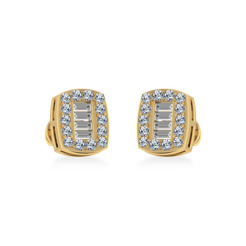 14K Yellow Gold Round Baguette Diamond Stud Earring 3/8 Ctw