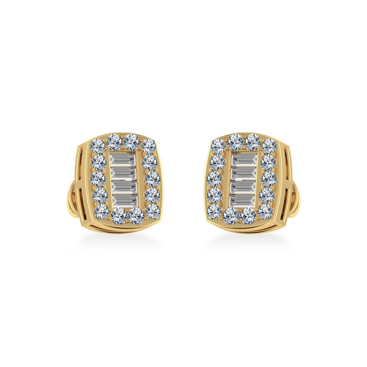 14K Yellow Gold Round Baguette Diamond Stud Earring 3/8 Ctw