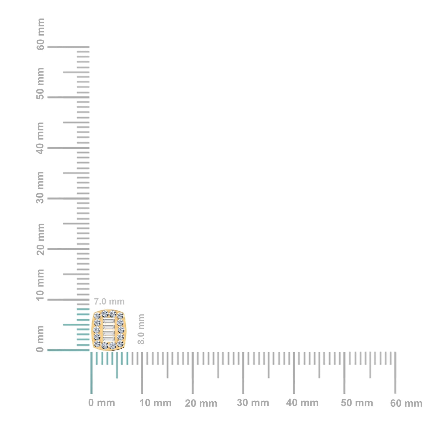 14K Yellow Gold Round Baguette Diamond Stud Earring 3/8 Ctw