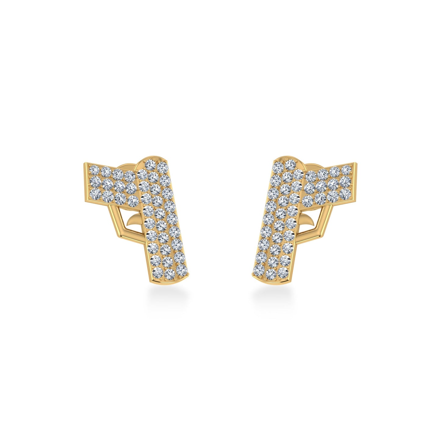 14K Yellow Gold Round Baguette Diamond Designer Stud Earring 1/5 Ctw