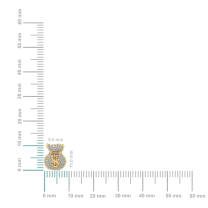 14K Yellow Gold Round Diamond Money Dollar Bag Designer Stud Earrings 1/6 Ctw