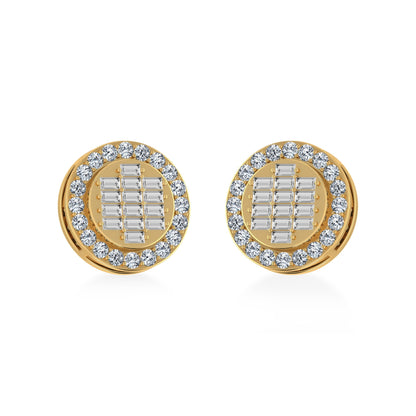 14K Yellow Gold Round Baguette Diamond Halo Stud Earrings 5/8 Ctw