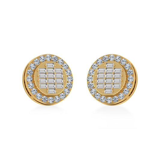 14K Yellow Gold Round Baguette Diamond Halo Stud Earrings 5/8 Ctw