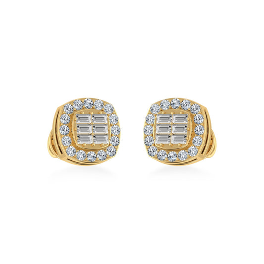 14K Yellow Gold Diamond Designer Stud Earring 1/3 Ctw
