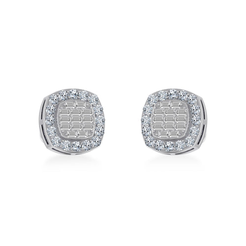14K White Gold Round Baguette Diamond Stud Earring 5/8 Ctw