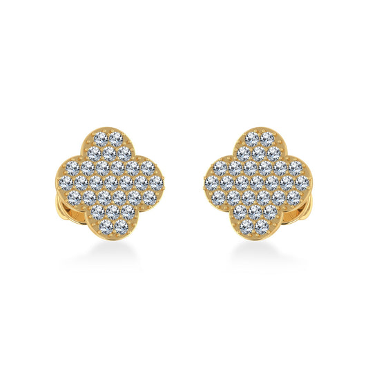 14K Yellow Gold Diamond  Designer Stud Earring 1/4 Ctw