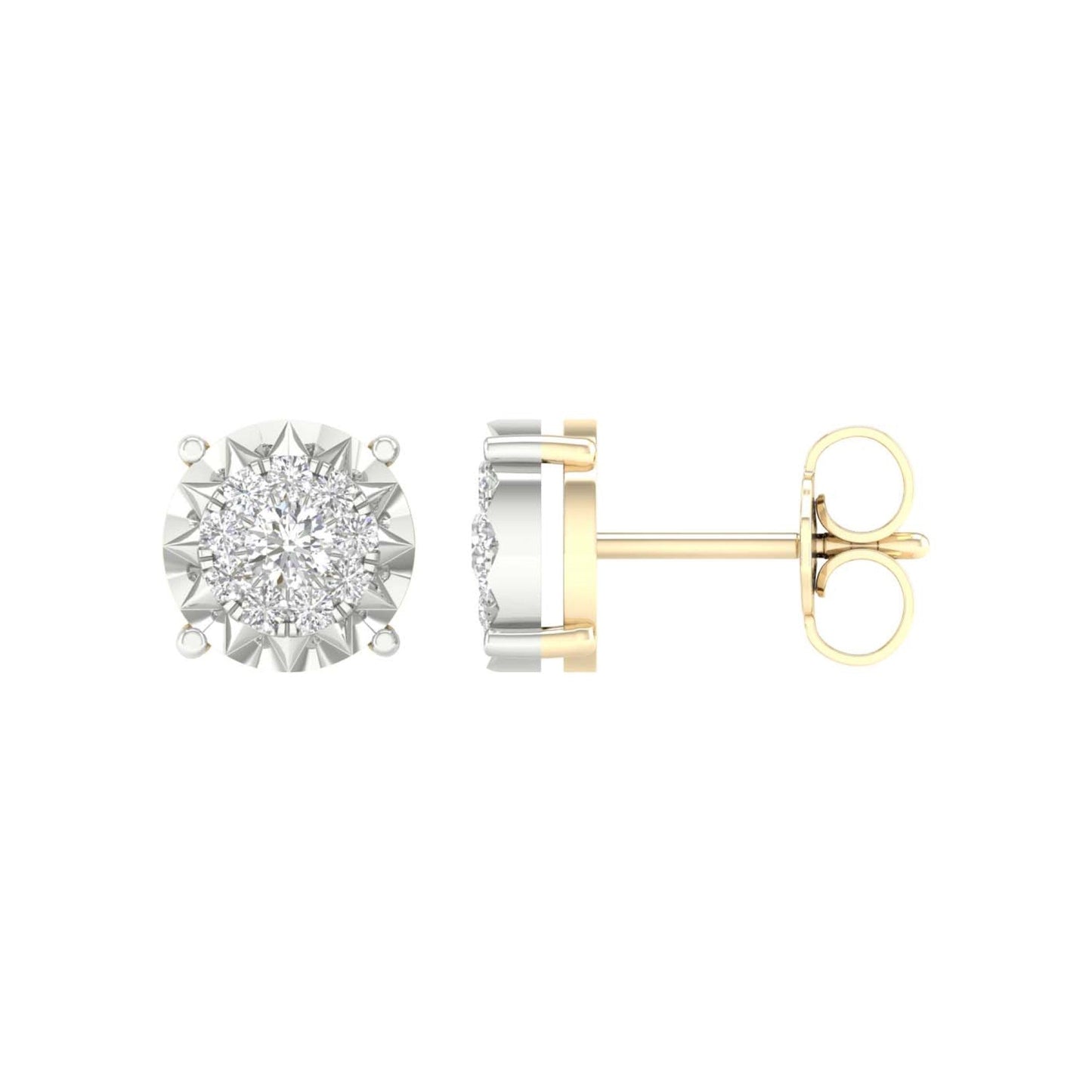 10K Yellow Gold Round Diamond Designer Stud Earrings 1/4 Ctw