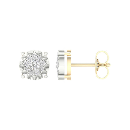 10K Yellow Gold Round Diamond Designer Stud Earrings 1/4 Ctw