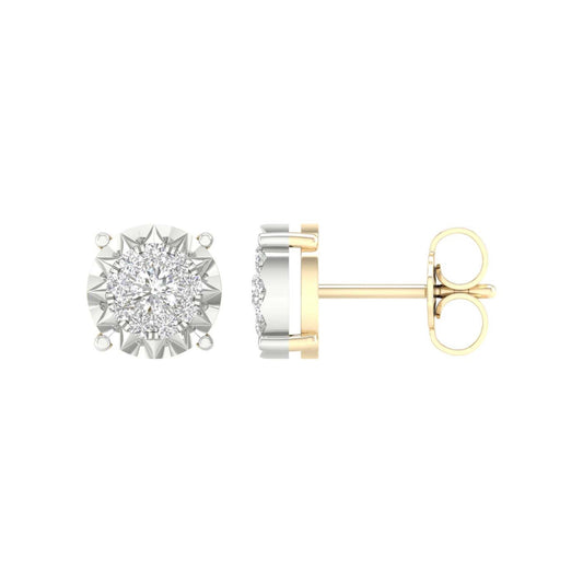 10K Yellow Gold Round Diamond Designer Stud Earrings 1/4 Ctw