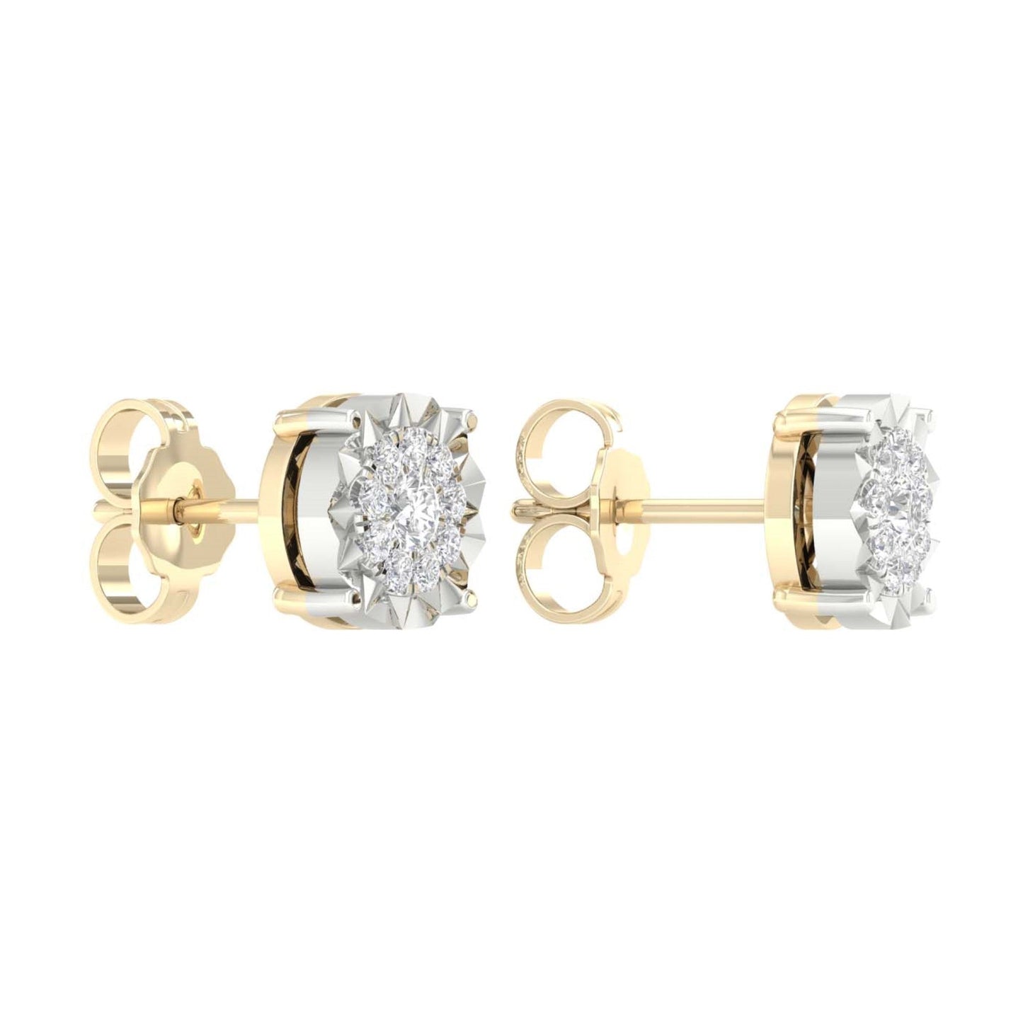 10K Yellow Gold Round Diamond Designer Stud Earrings 1/4 Ctw