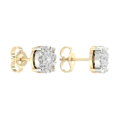 10K Yellow Gold Round Diamond Designer Stud Earrings 1/4 Ctw