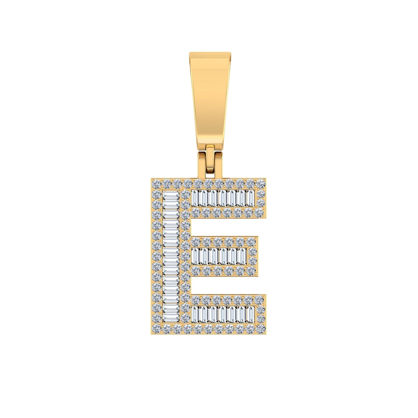 10K Yellow Gold Baguette Diamond Initial E Letter Pendant 1/2 Ctw