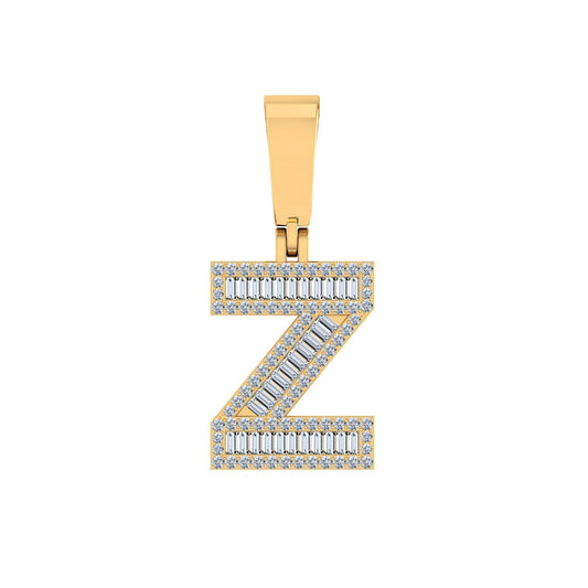 10K Yellow Gold Baguette Diamond Initial Z Letter Pendant 1/2 Ctw