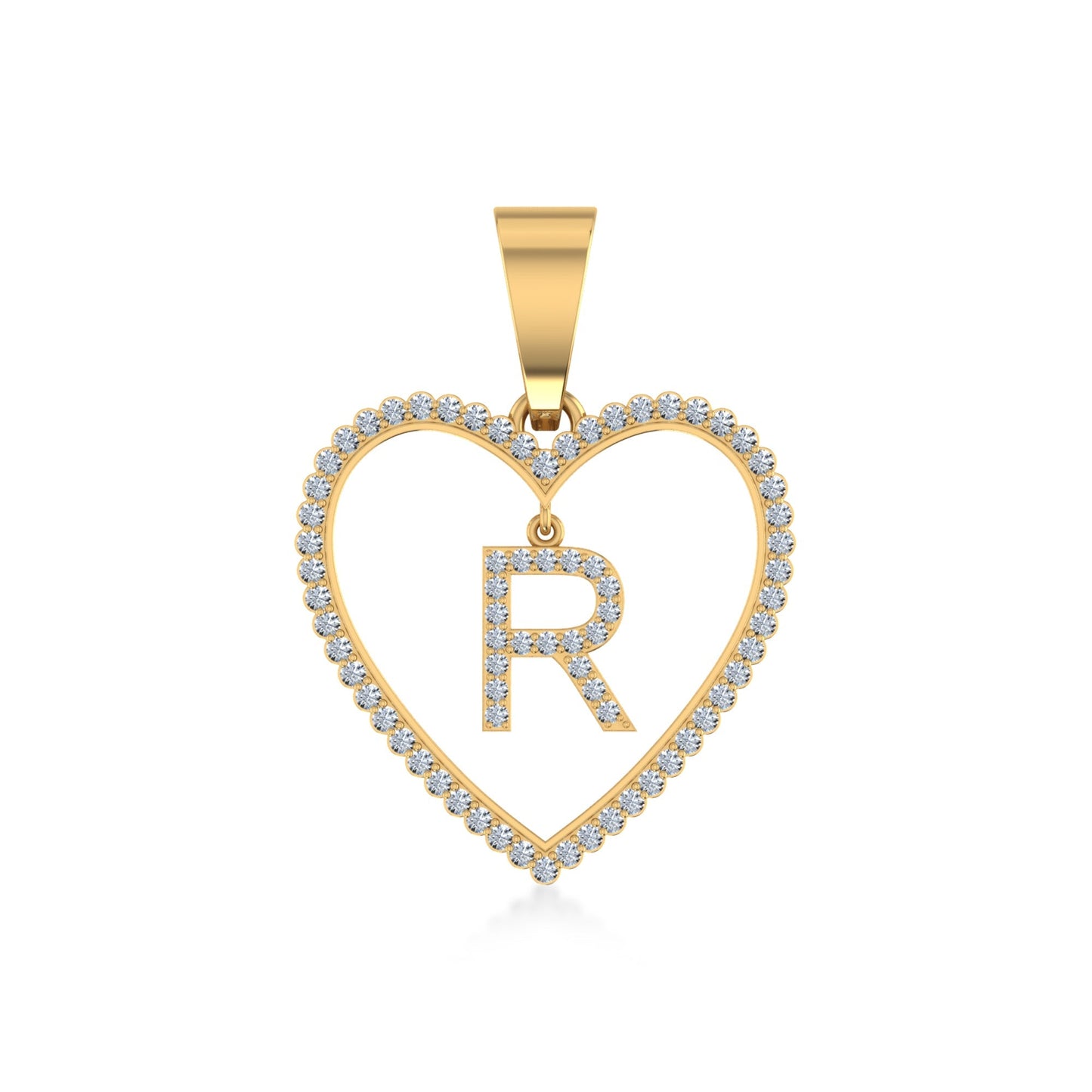 10K Yellow Gold Diamond Initial Heart R Letter Pendant 1/4 Ctw