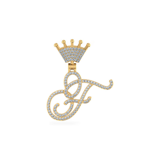 10K Yellow Gold Round Diamond Crown F Letter Initial Pendant 1/4 Ctw