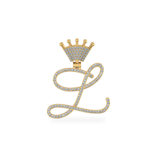 10K Yellow Gold Round Diamond Crown L Letter Initial Pendant 1/4 Ctw
