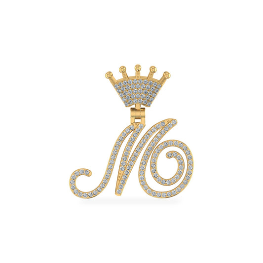10K Yellow Gold Round Diamond Crown M Letter Initial Pendant 1/4 Ctw