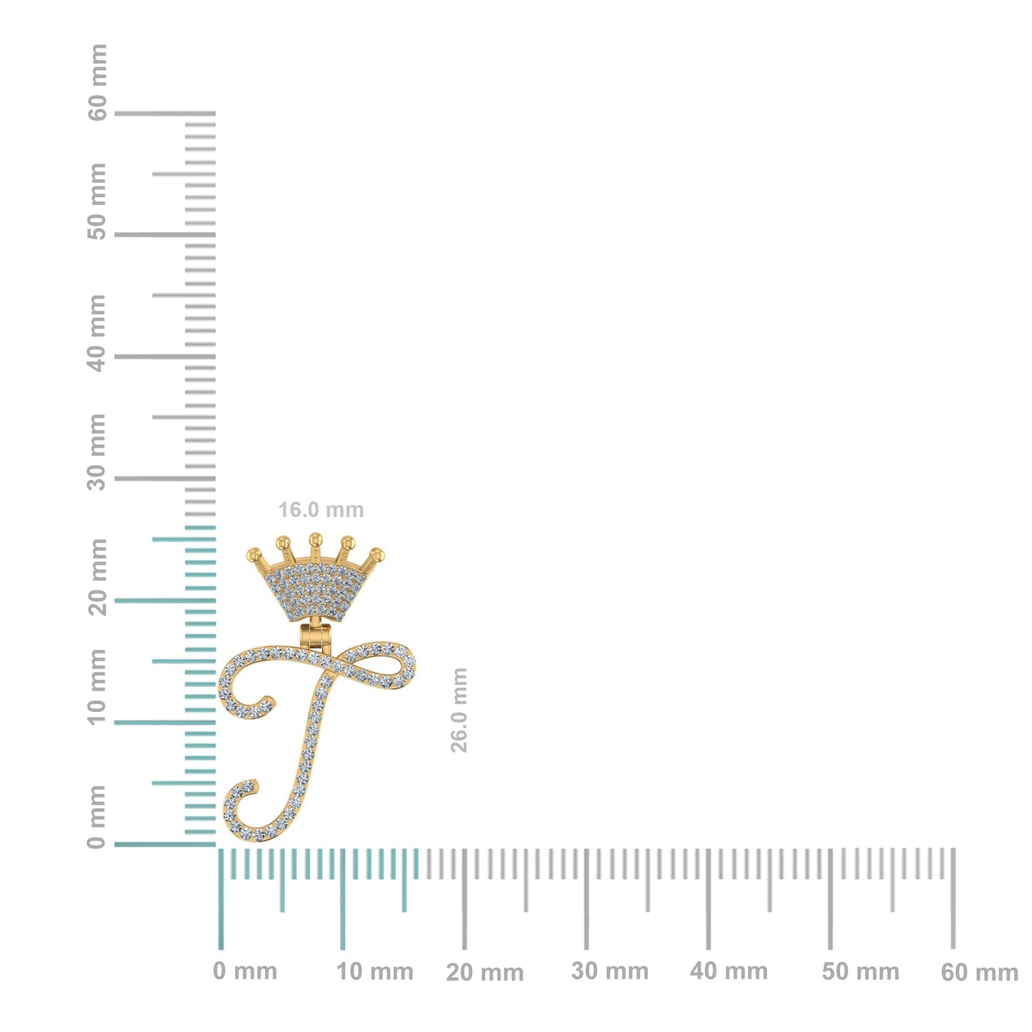 10K Yellow Gold Round Diamond Crown T Letter Initial Pendant 1/5 Ctw